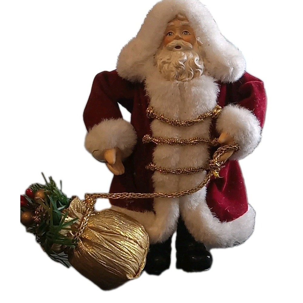 Old World Santa Claus ORNAMENT Figurine Christmas Decor Red Felt Faux‎ Fur